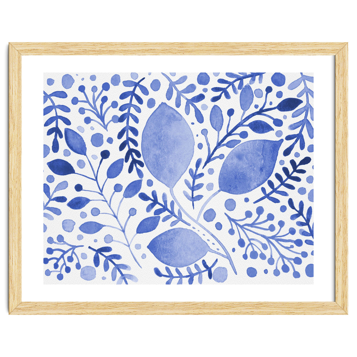 Watercolor branches and leaves - blue