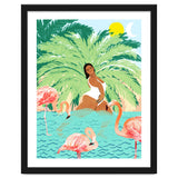 Tropical Summer Water Yoga with Palm & Flamingos | Woman of Color Black Woman Body Positivity thumbnail