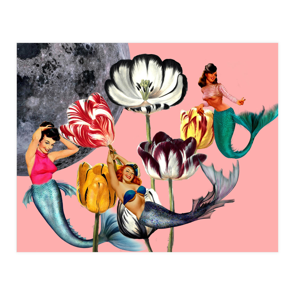 Mermaid Floral with moon (Print Only)