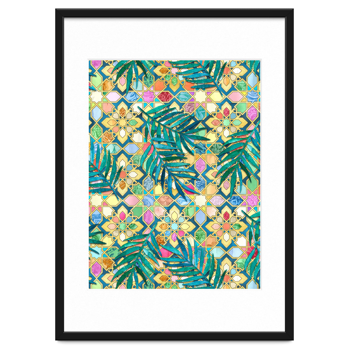 Gilded Moroccan Mosaic Tiles with Palm Leaves