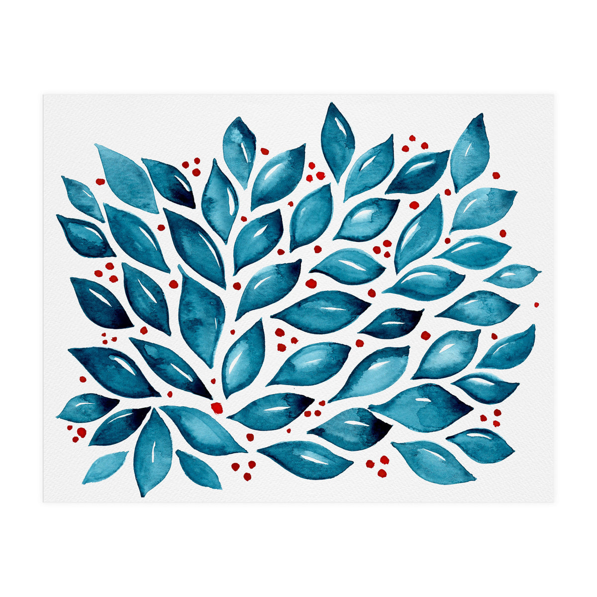 Abstract leaves and dots - teal and red (Print Only)