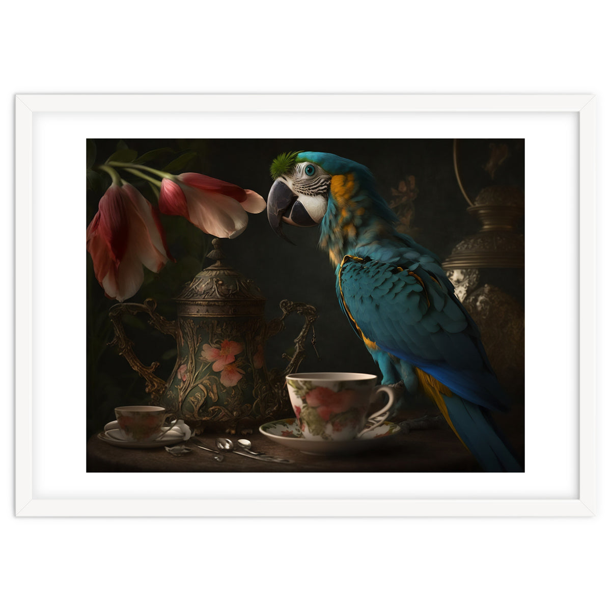 Parrot with a Tea Cup and Teapot