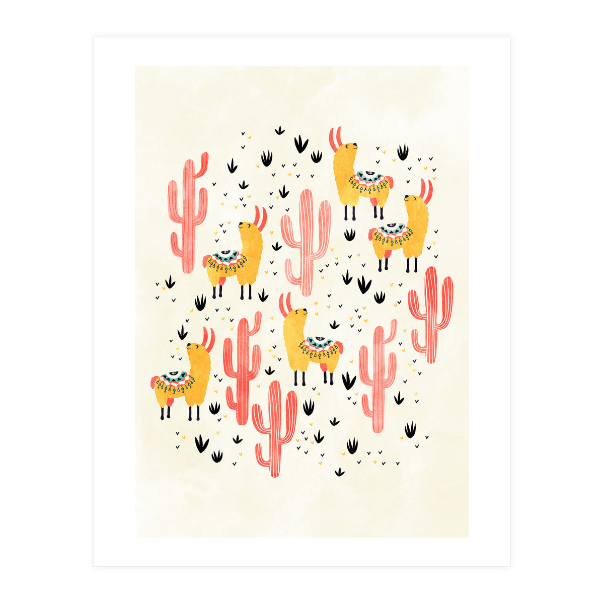 Yellow Llamas Red Cacti (Print Only)