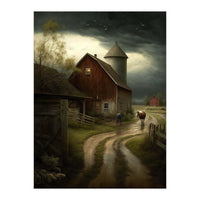 19th Century Farm Scene Oil Painting (Print Only)