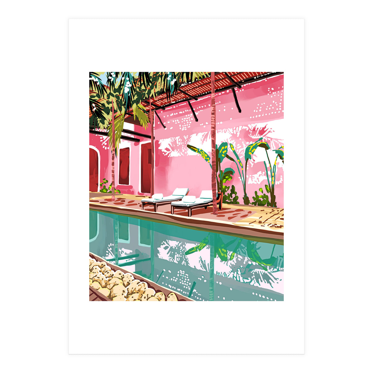Vacay Villa | Blush Pink Summer Architecture | Tropical Travel Building | Palm Bohemian Resort (Print Only)