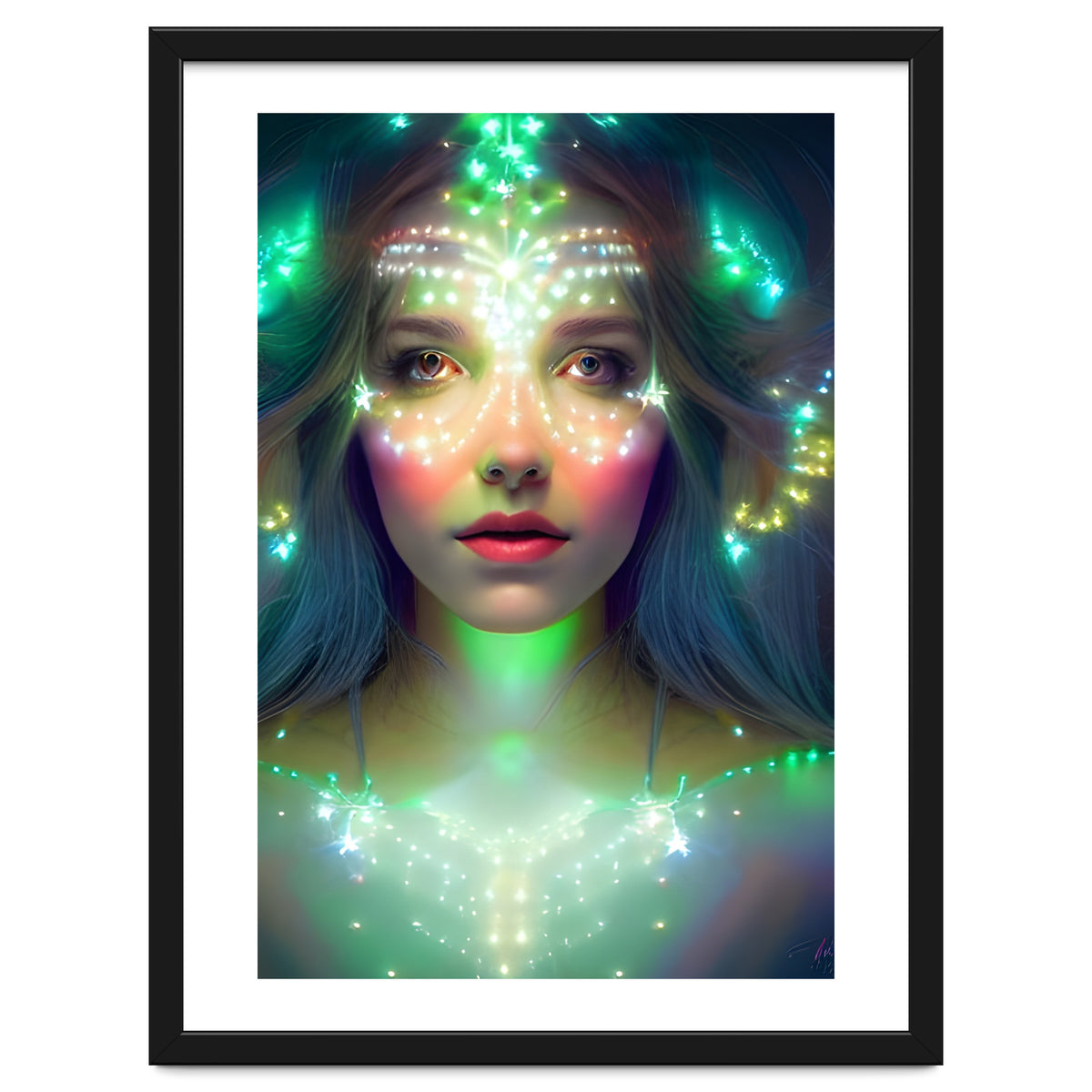 Glowing Green Stars - Goddess of Light Digital Fantasy Artwork