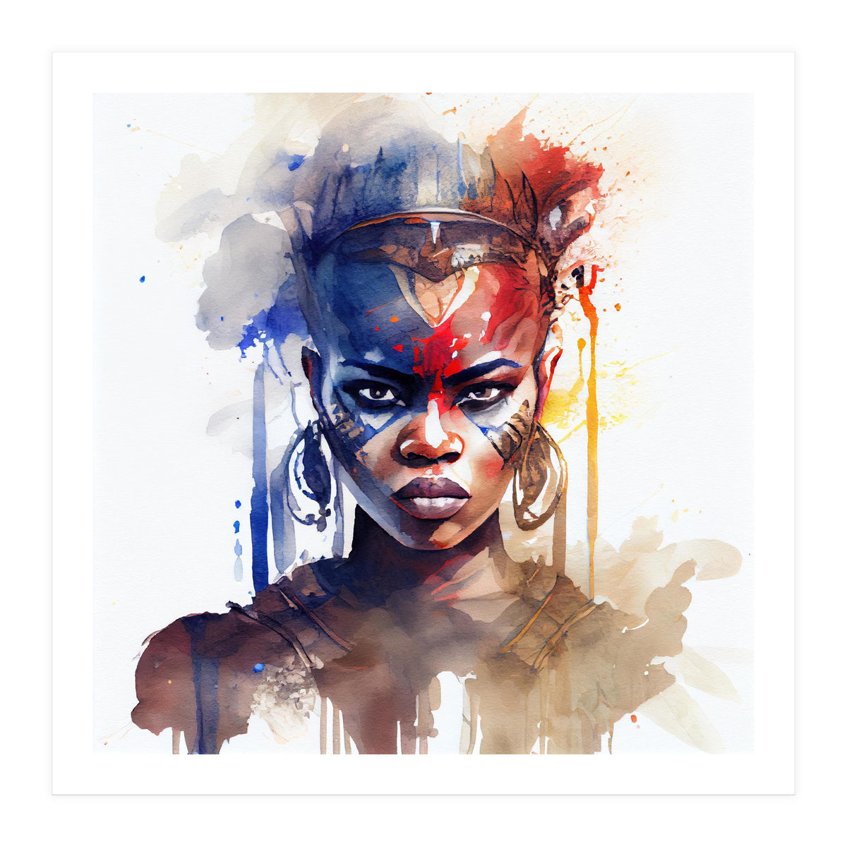Watercolor African Warrior Woman #1 (Print Only)