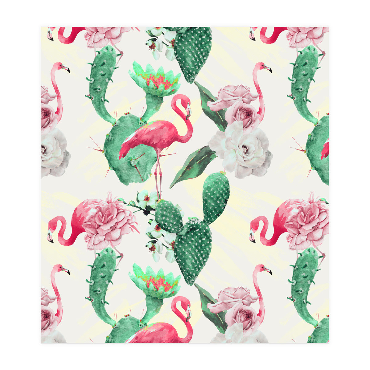Flamingos, geometric and flowers (Print Only)