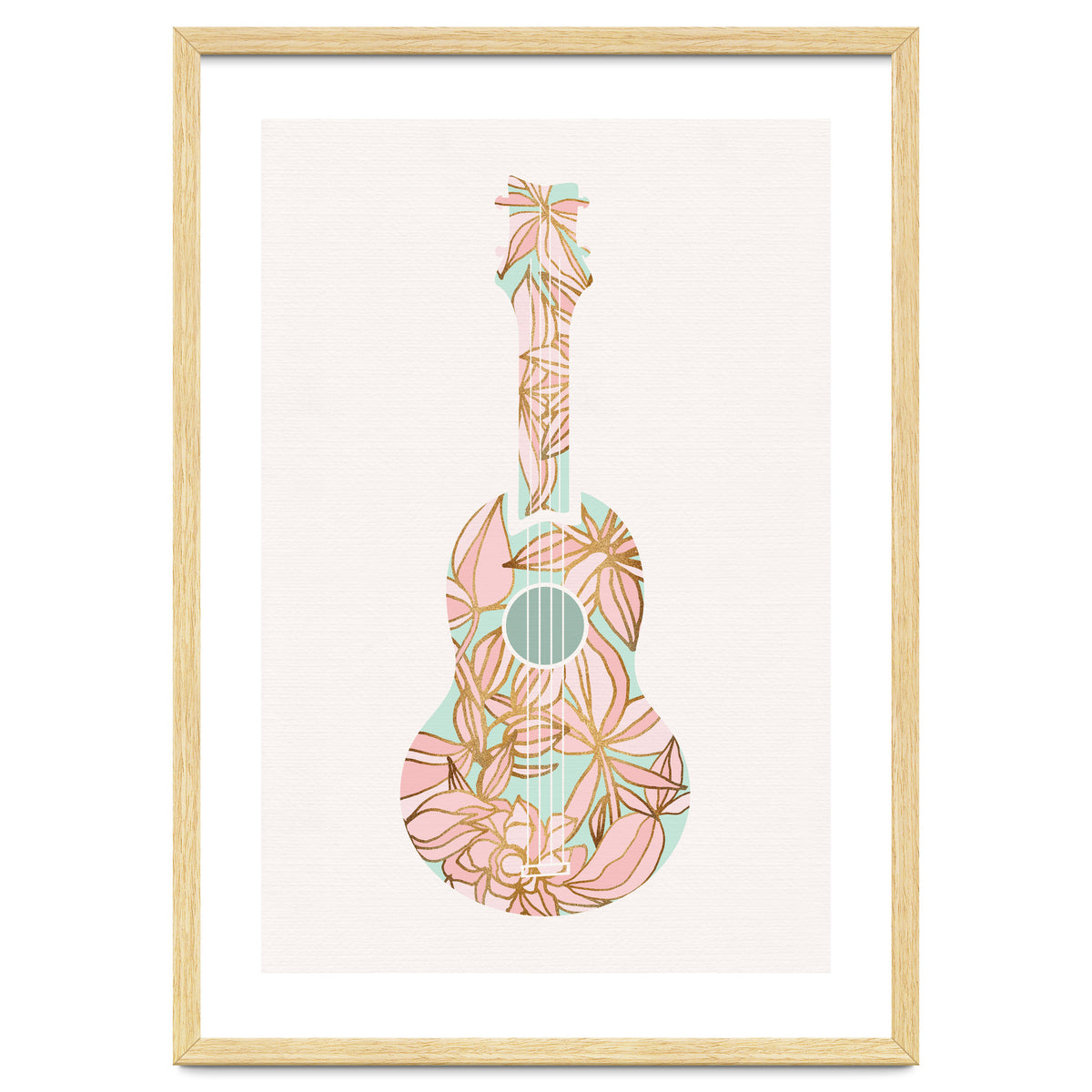 Aqua and Pink Floral Ukulele