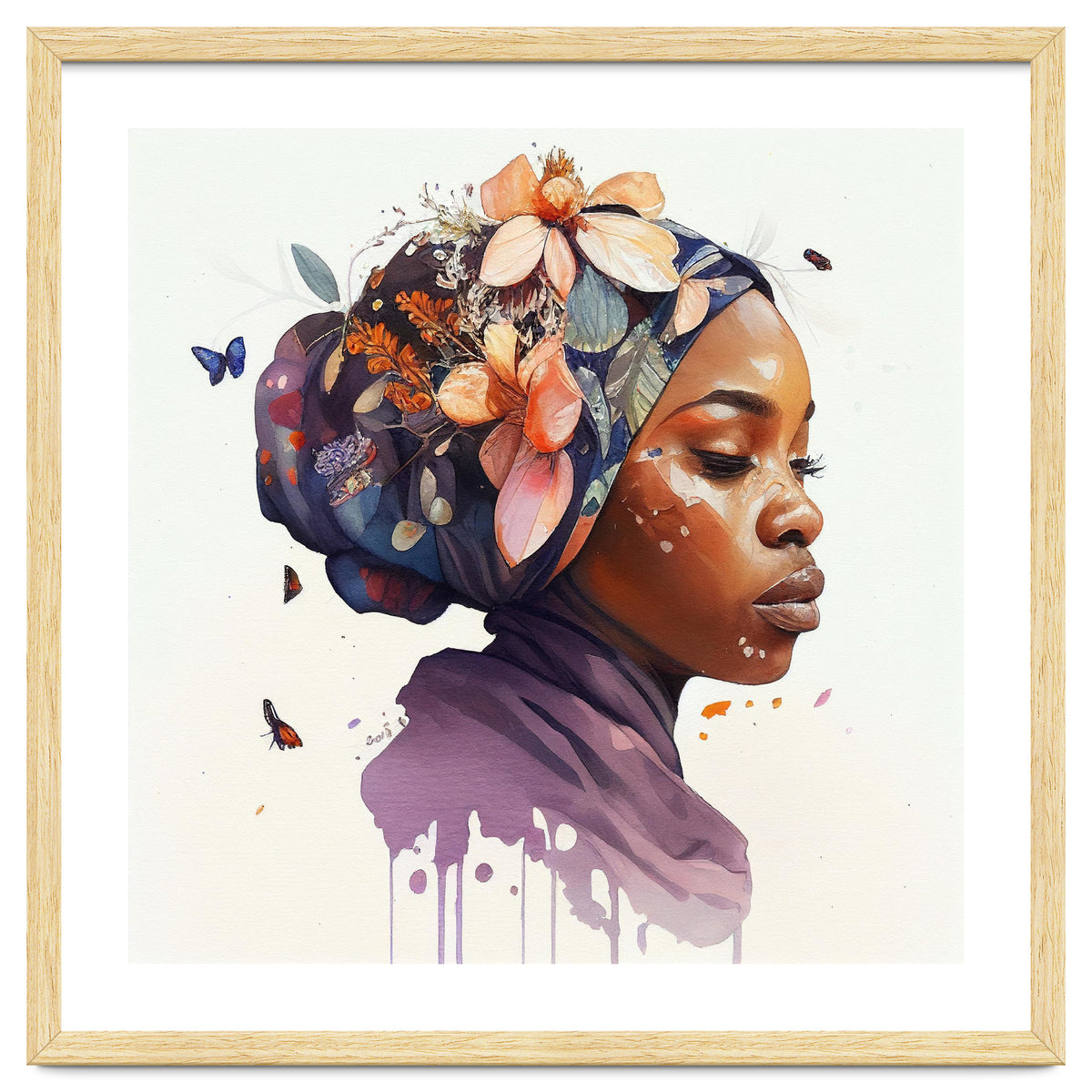 Watercolor Floral Muslim African Woman #4