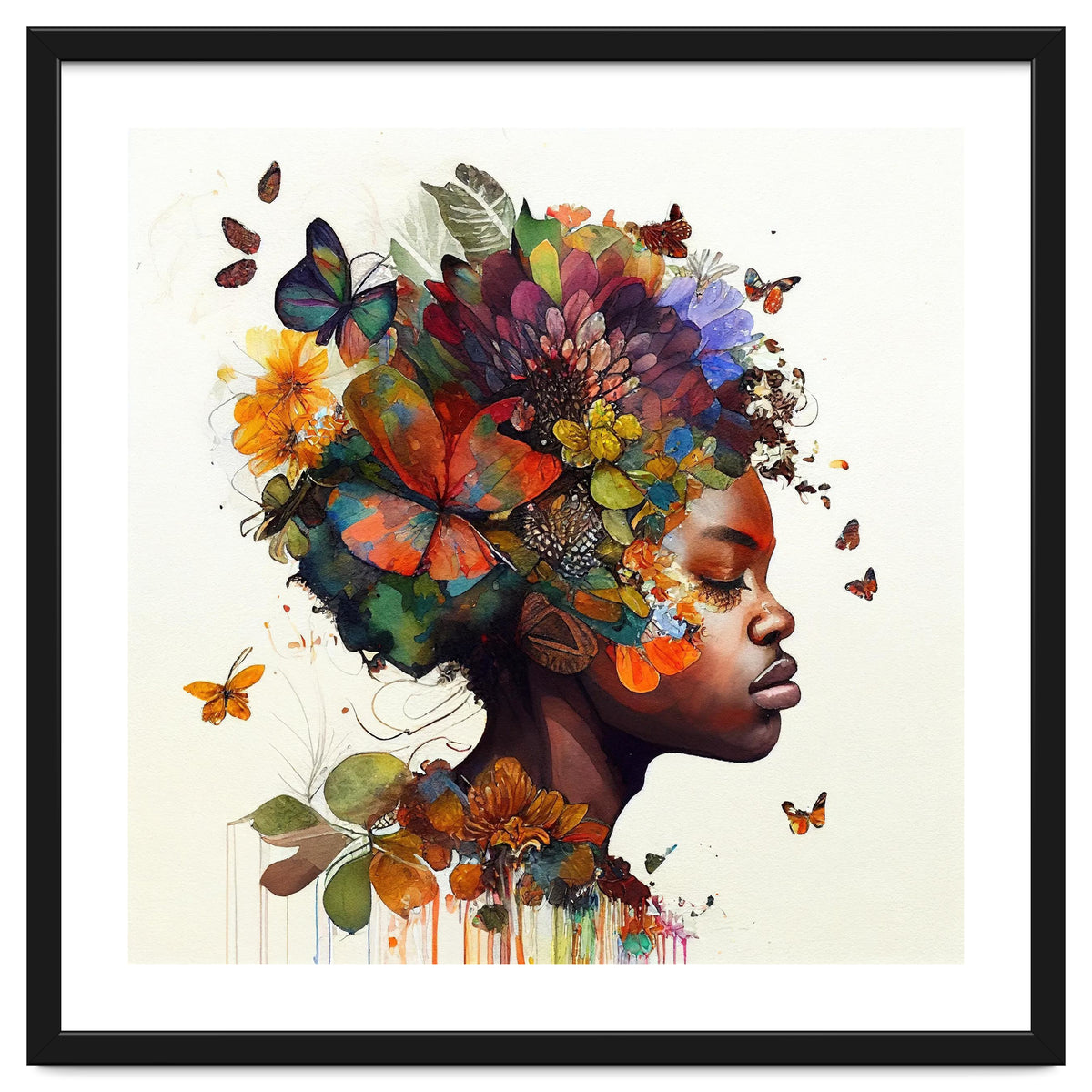 Watercolor Butterfly African Woman #5
