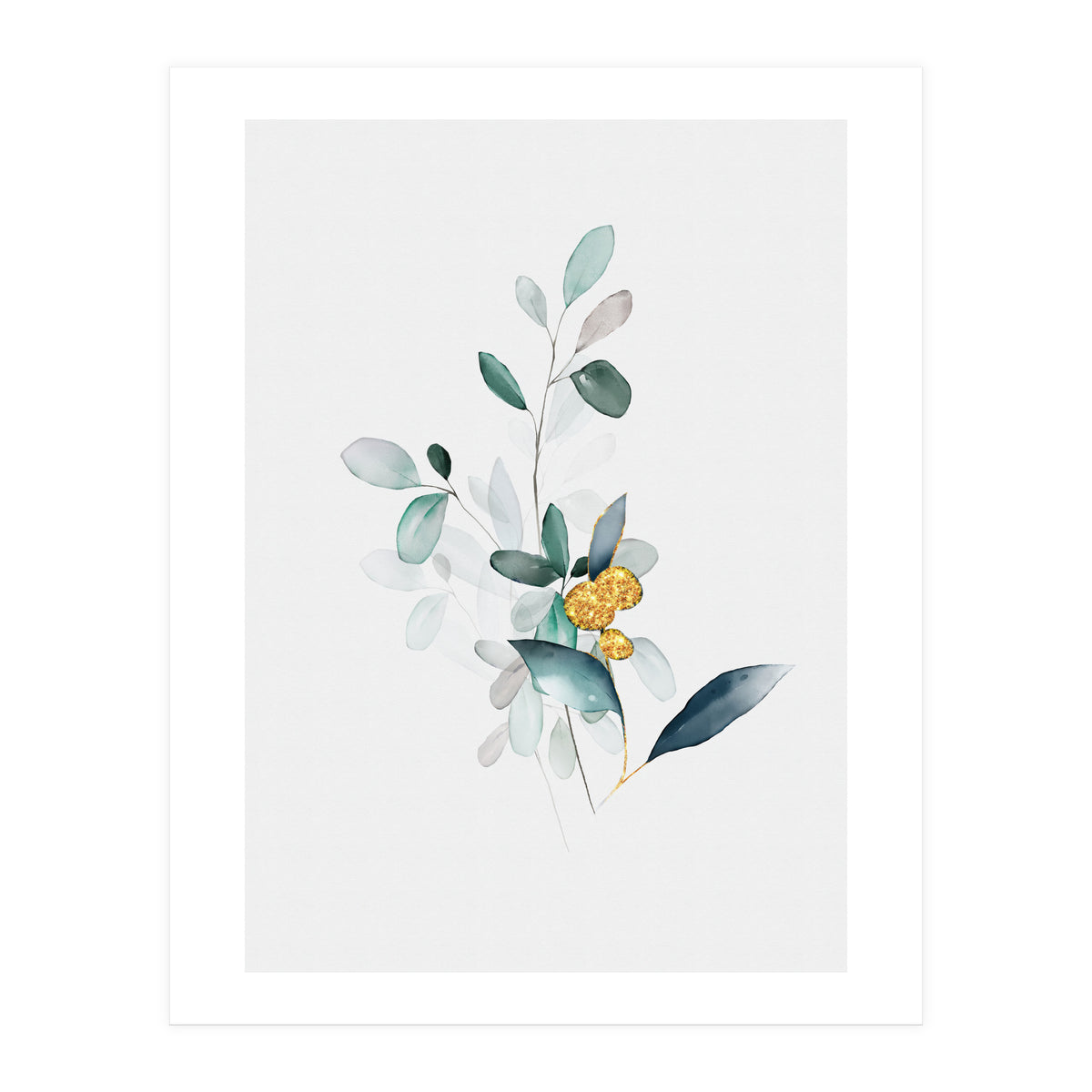Modern Botanical Gold & Sage Study 02  (Print Only)