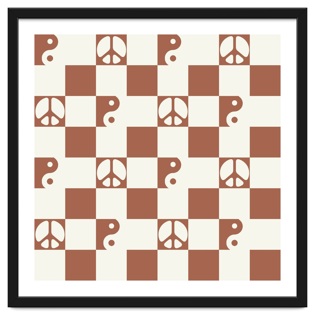 Checkered Peace Symbol & Yin Yang Pattern \\ Beige & Brown Color Palette