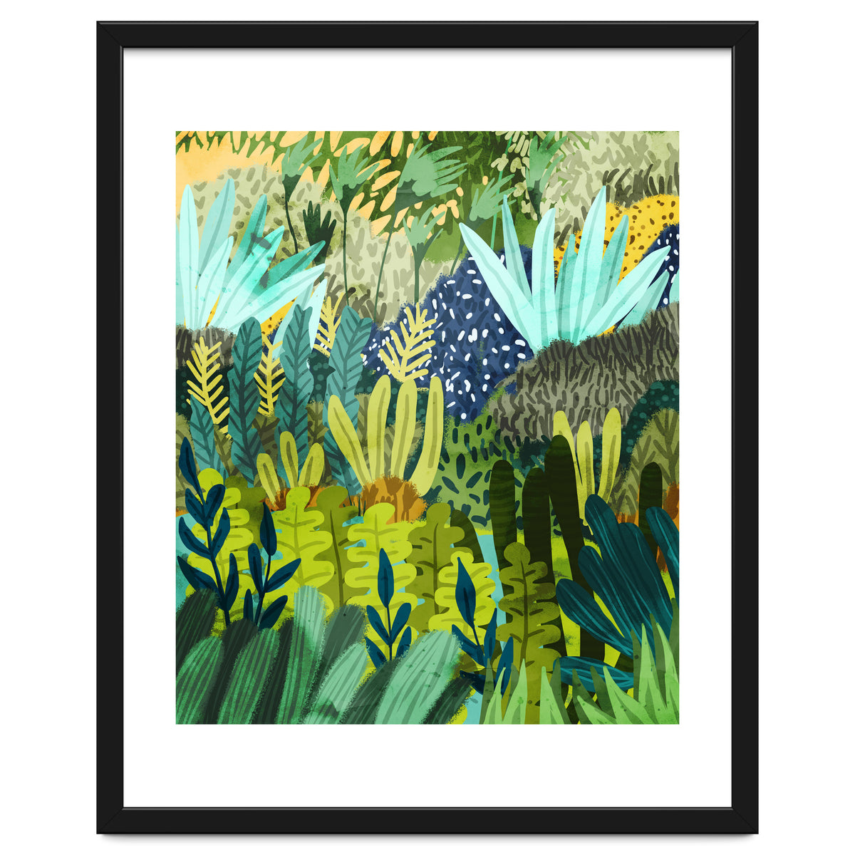 Wild Jungle Painting, Forest Dark Botanical Nature, Plants Tropical Eclectic Modern Illustration