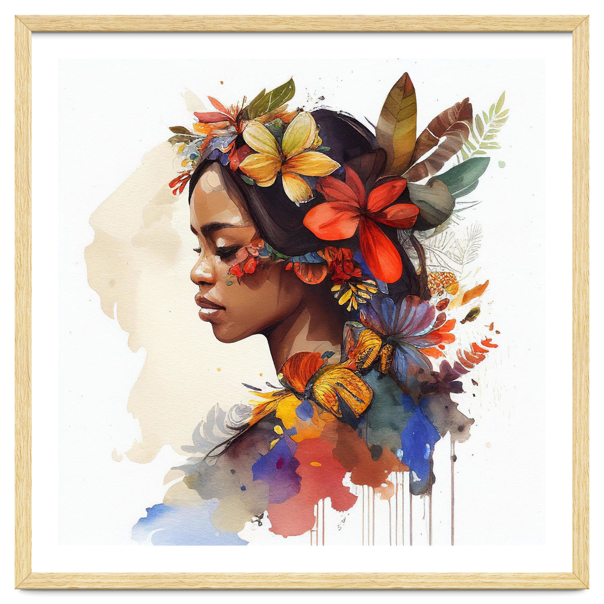 Watercolor Floral Indonesian Native Woman #4