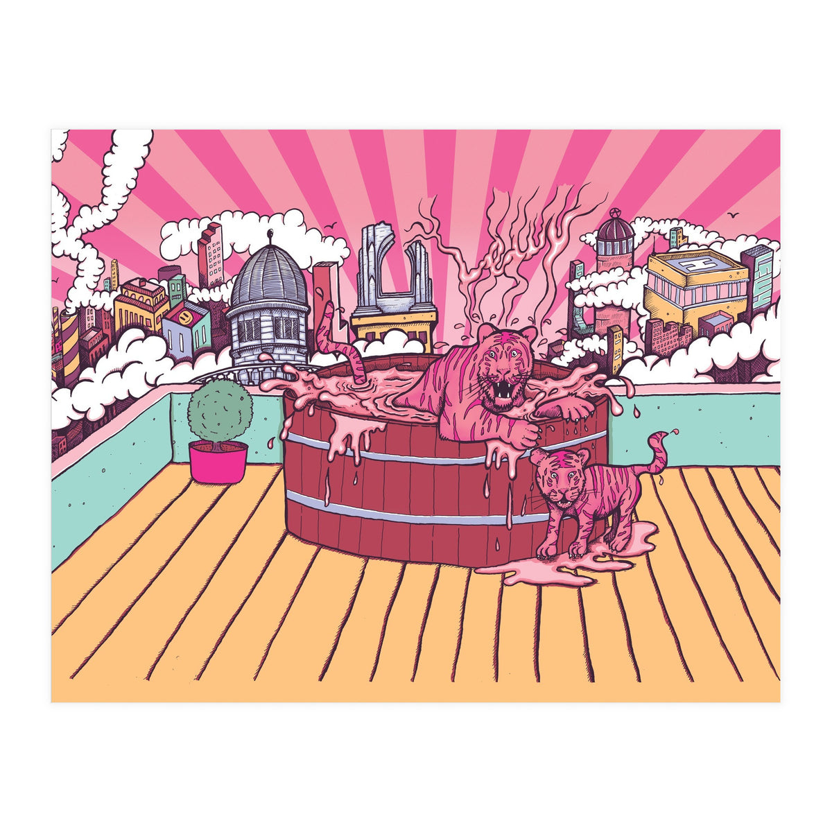 Strawberry Tigers Rooftop Jacuzzis Abbeydale Brewery x Lewy  12.4% ABV Strawberry, Chocolate, Smoked, Cherry Wood-chipped, Imperial Dessert Stout.  (Print Only)