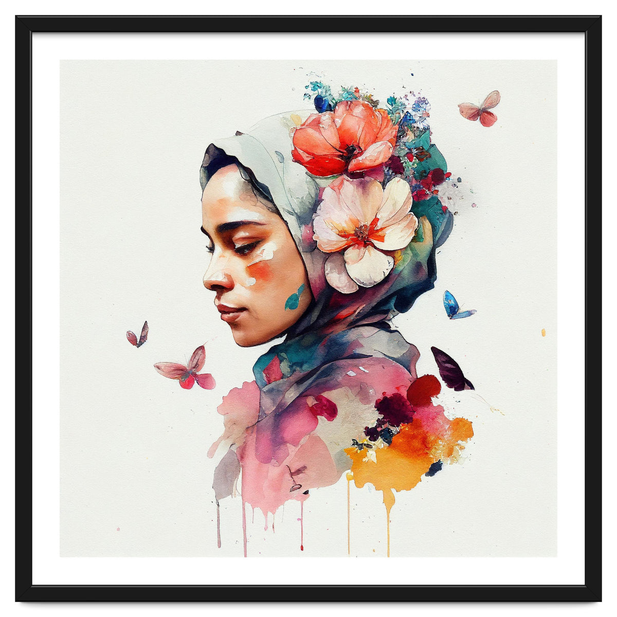 Watercolor Floral Muslim Woman #3