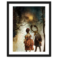 VINTAGE COUPLE IN AUTUMNAL ABSTRACT FOREST  II