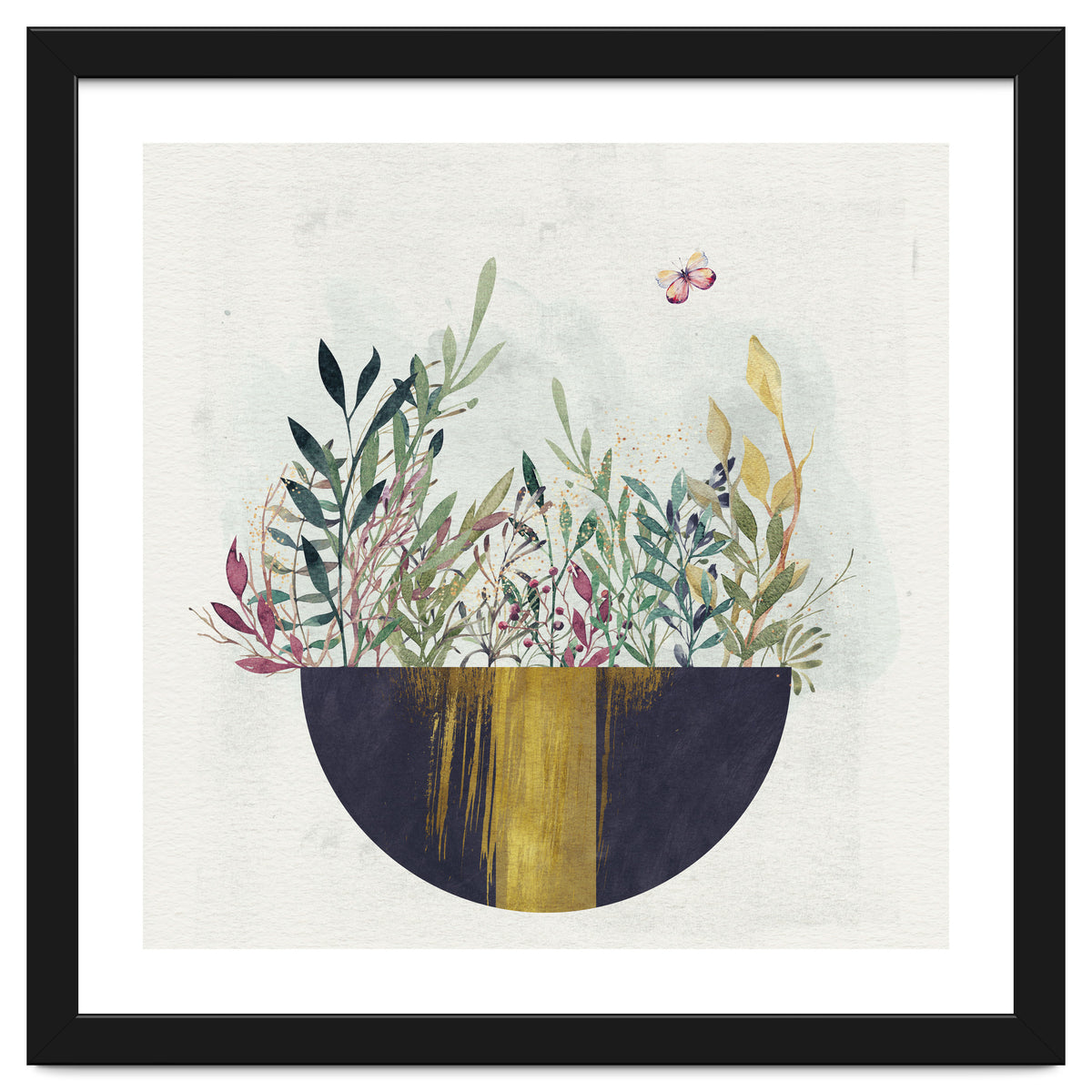 Flowers and leaves in a simple basket