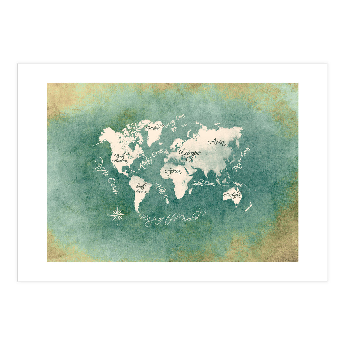 World Map White Green (Print Only)
