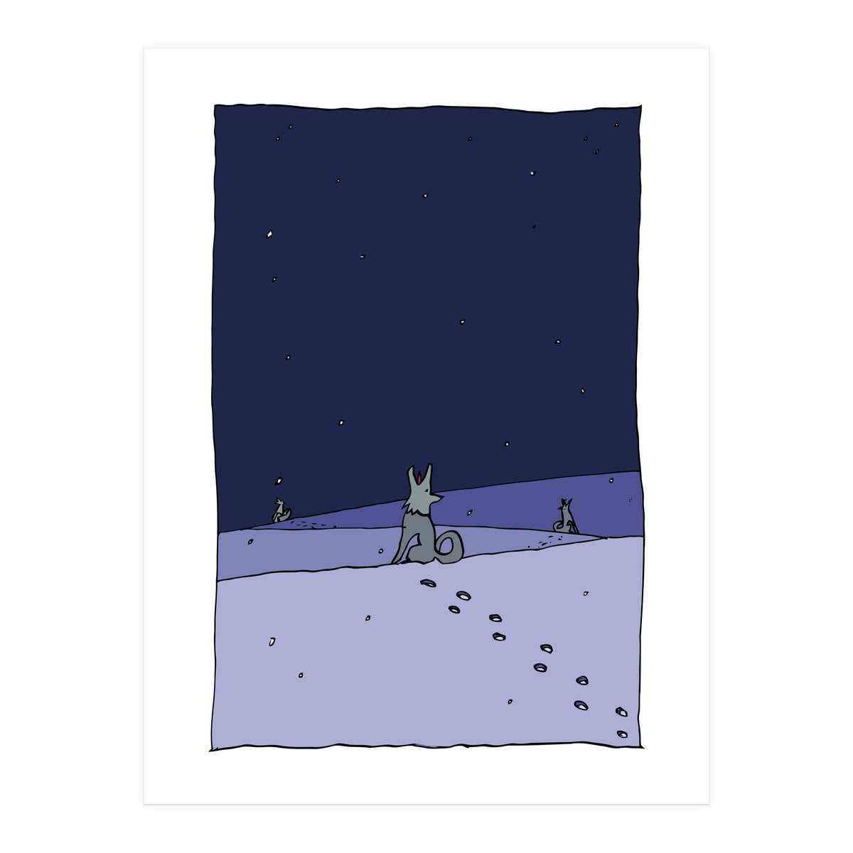 Dogs in Winter Night (Print Only)