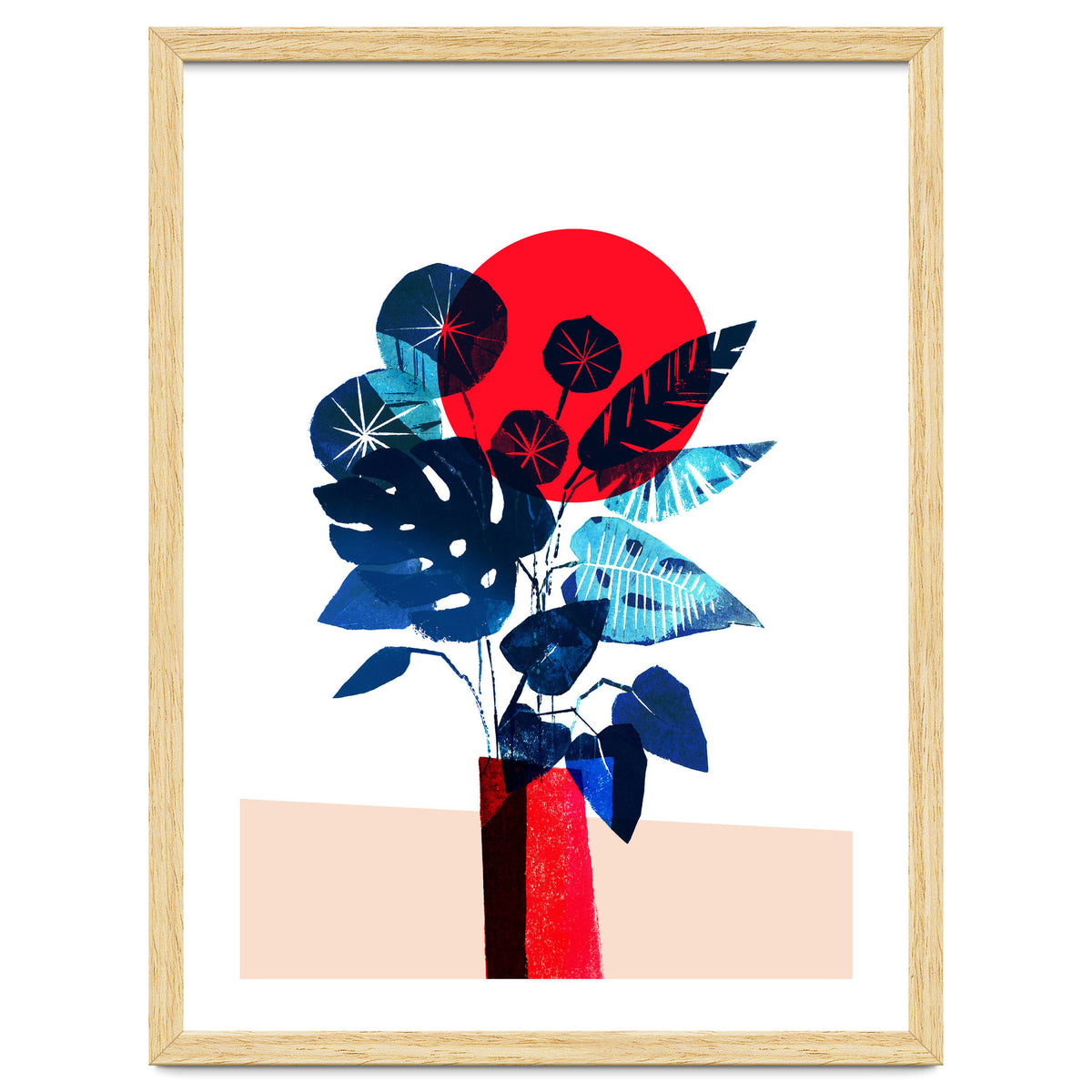 Blue Flowers in Red Vase