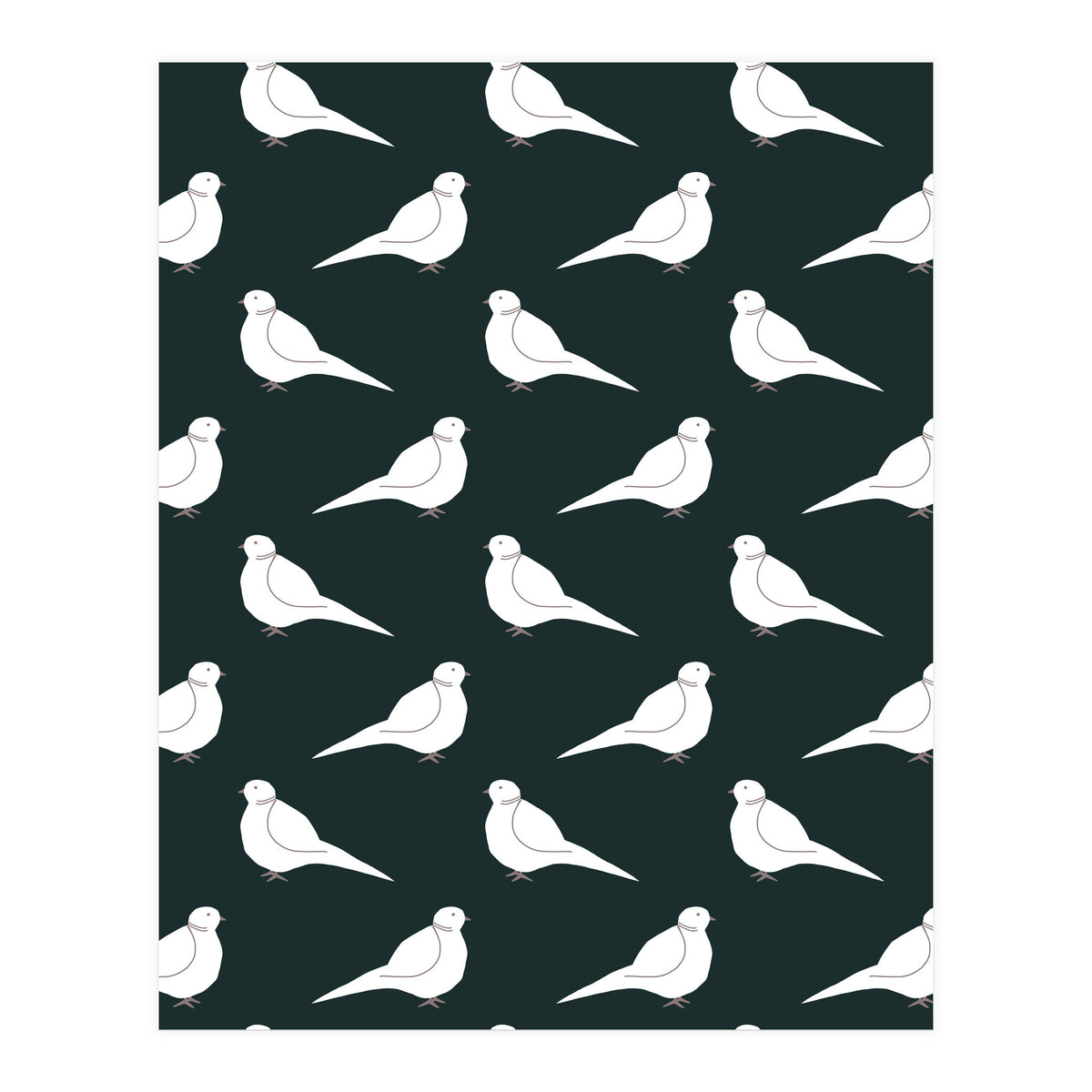 White Bird Pattern On Black (Print Only)