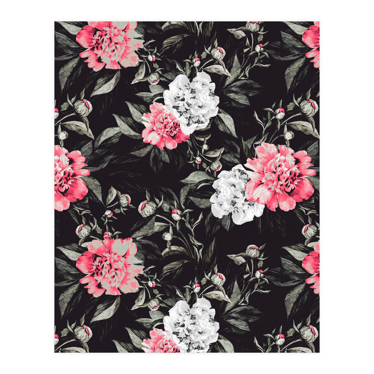 Floral pink - black & white dark (Print Only)