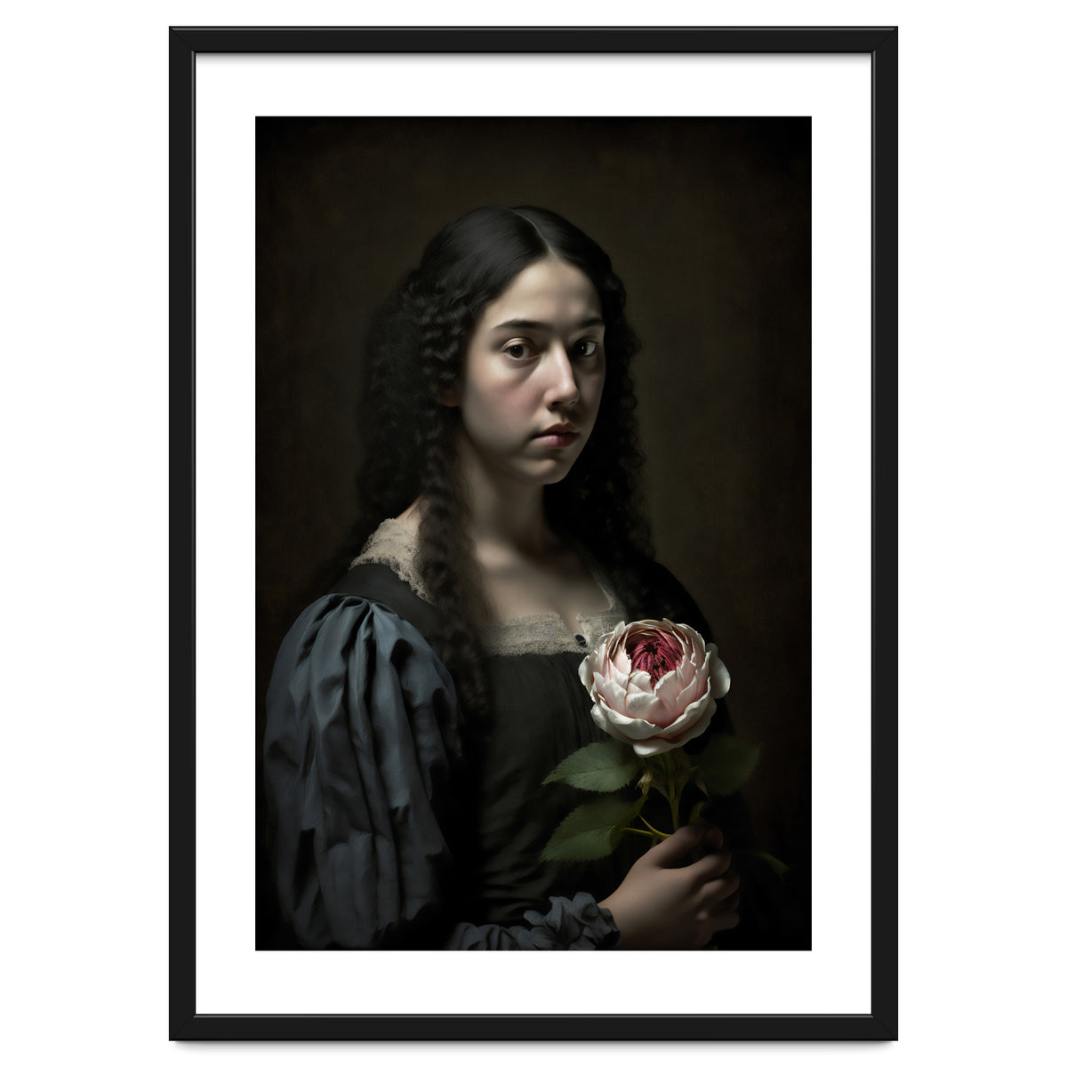 Sad Young Woman Moody Vintage Dark Painting