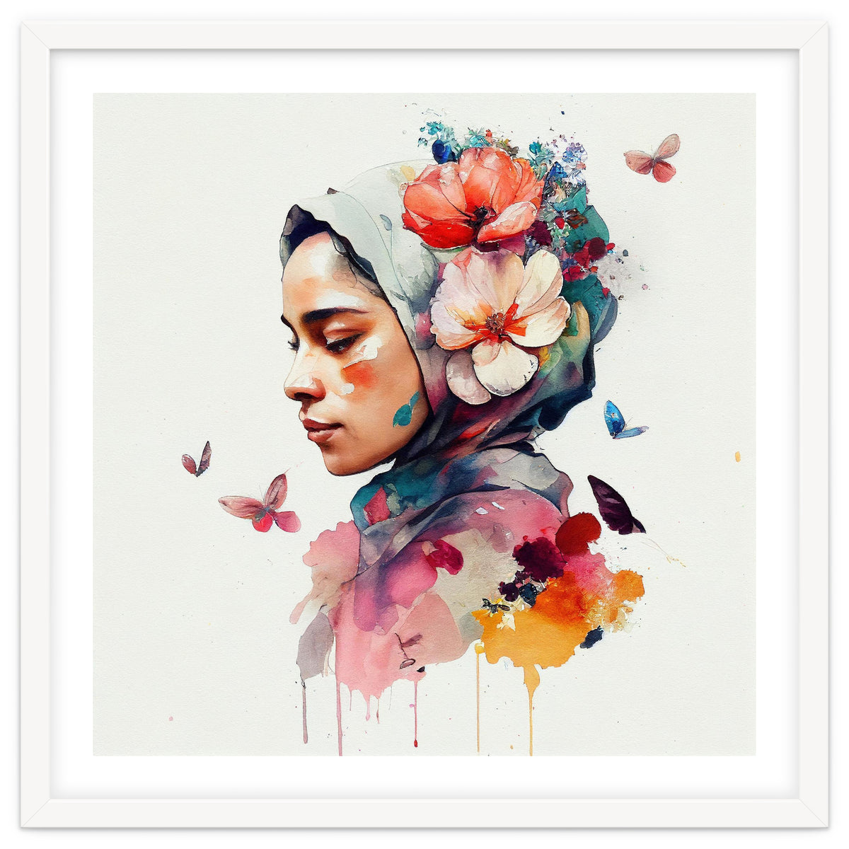 Watercolor Floral Muslim Woman #3