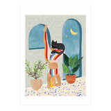 Headstand, Cat Yoga, Active Woman Workout, Eclectic Colorful Pets Terrazzo (Print Only) thumbnail