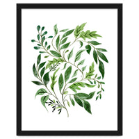 Botanical Abundance, Fresh Green Nature Watercolor Painting, Vibrant Leaves Minimal Illustration