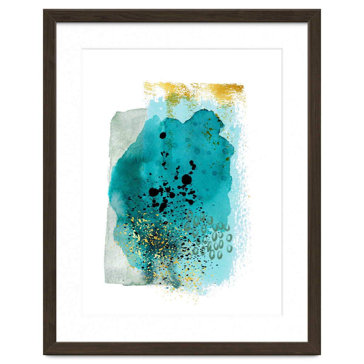 Abstract watercolour turquoise and gold