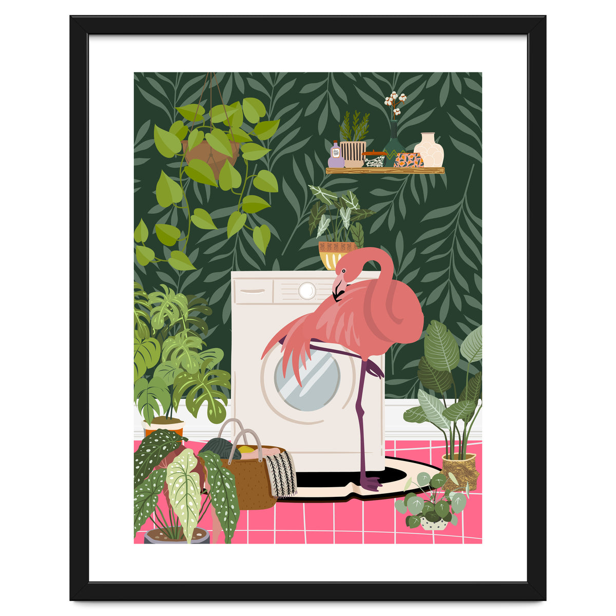 Flamingo in Jungle Laundry Room