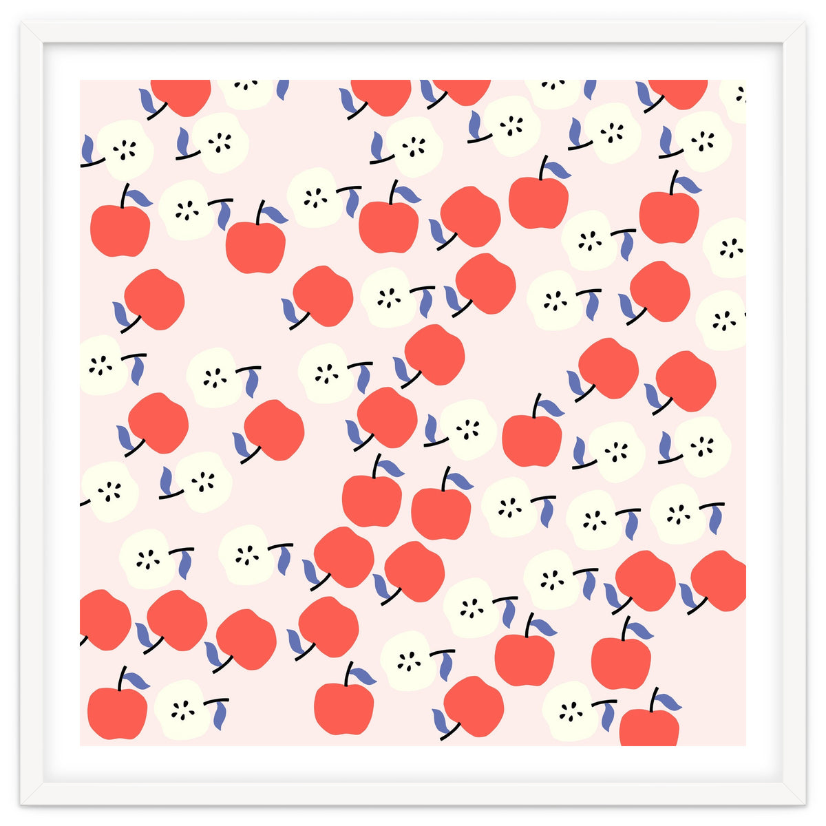 Cute Red Apples Pattern on Pink Background