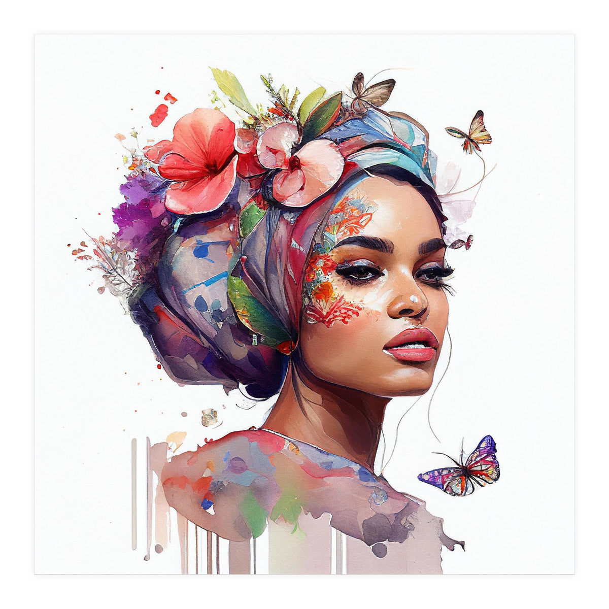 Watercolor Floral Arabian Woman #7 (Print Only)