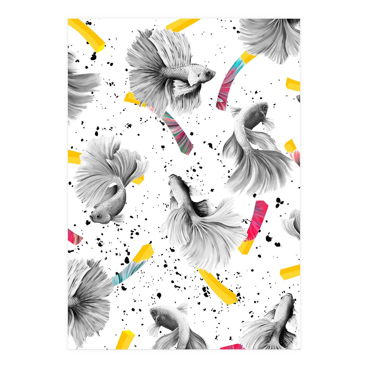 Fish & Chips, Eclectic Quirky Vintage British, French Fries Food Boho Illustration Graphic (Print Only)