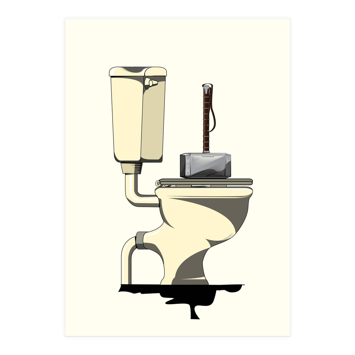 Thor's Hammer Mjolnir on the Toilet, funny bathroom humour (Print Only)
