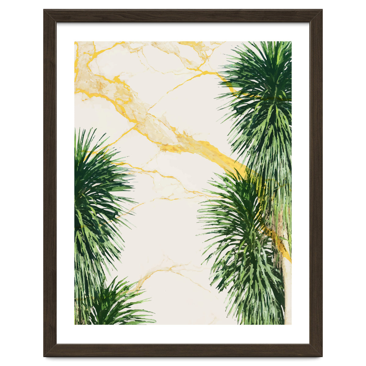 Gold marble texture with palm tree