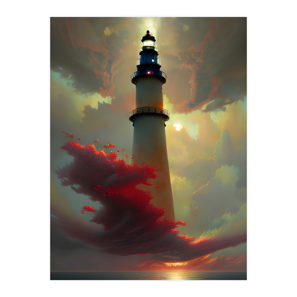 Lighthouse floating in the Sunset Clouds (Print Only)