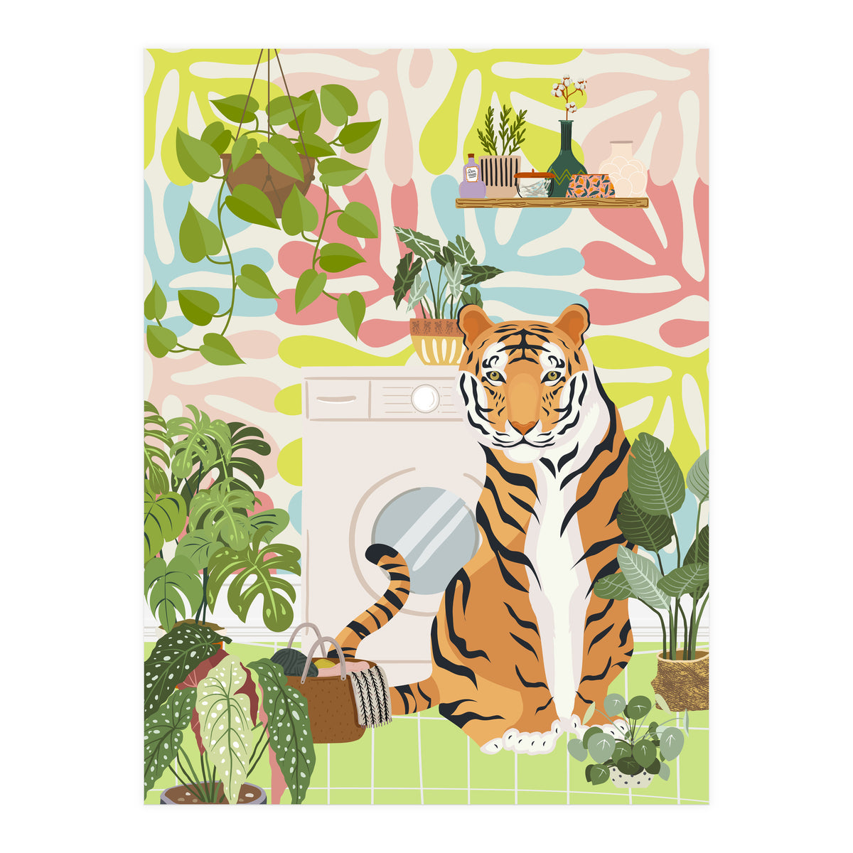 Tiger in Matisse Style Bathroom (Print Only)