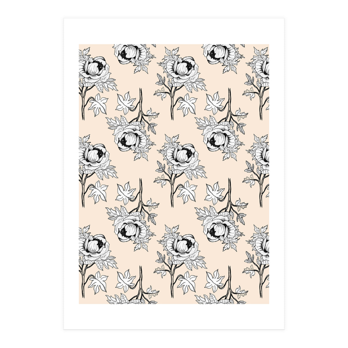 Drawing pattern of roses to pencil on beige (Print Only)