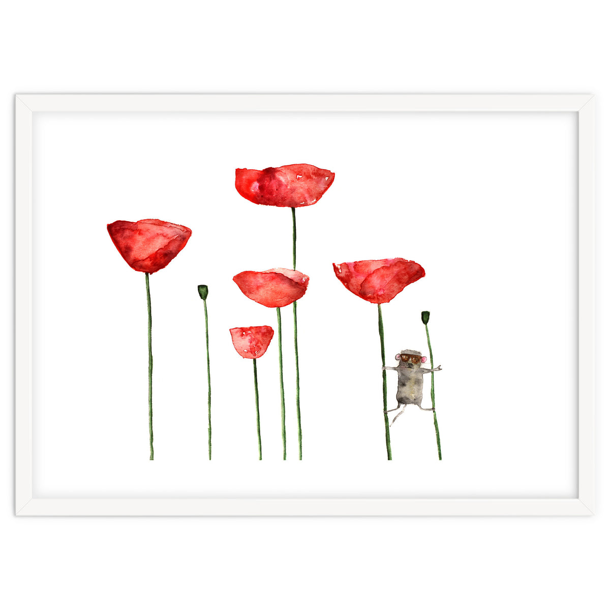 Little mouse loves big poppies || watercolor for nursery