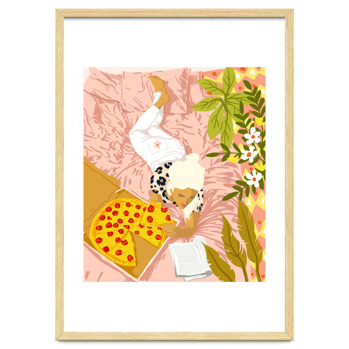 Pepperoni Pizza | Holiday Weekend Food Binge | Modern Bohemian Woman Reading in a Pastel Bedroom