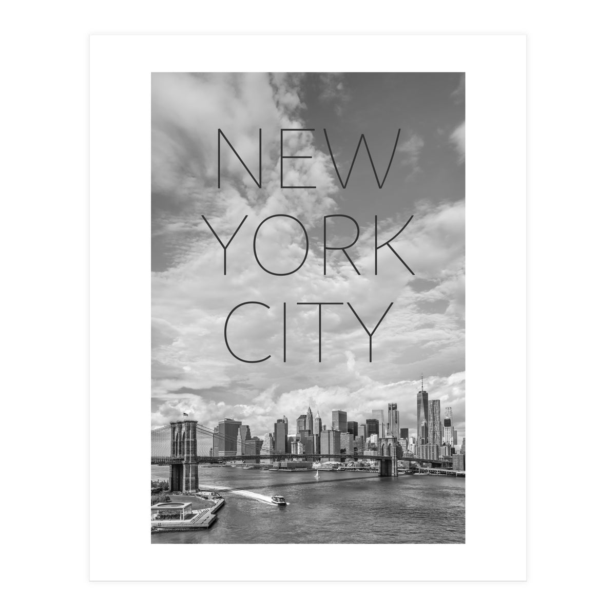 NYC Brooklyn Bridge & Lower Manhattan | Text & Skyline (Print Only)