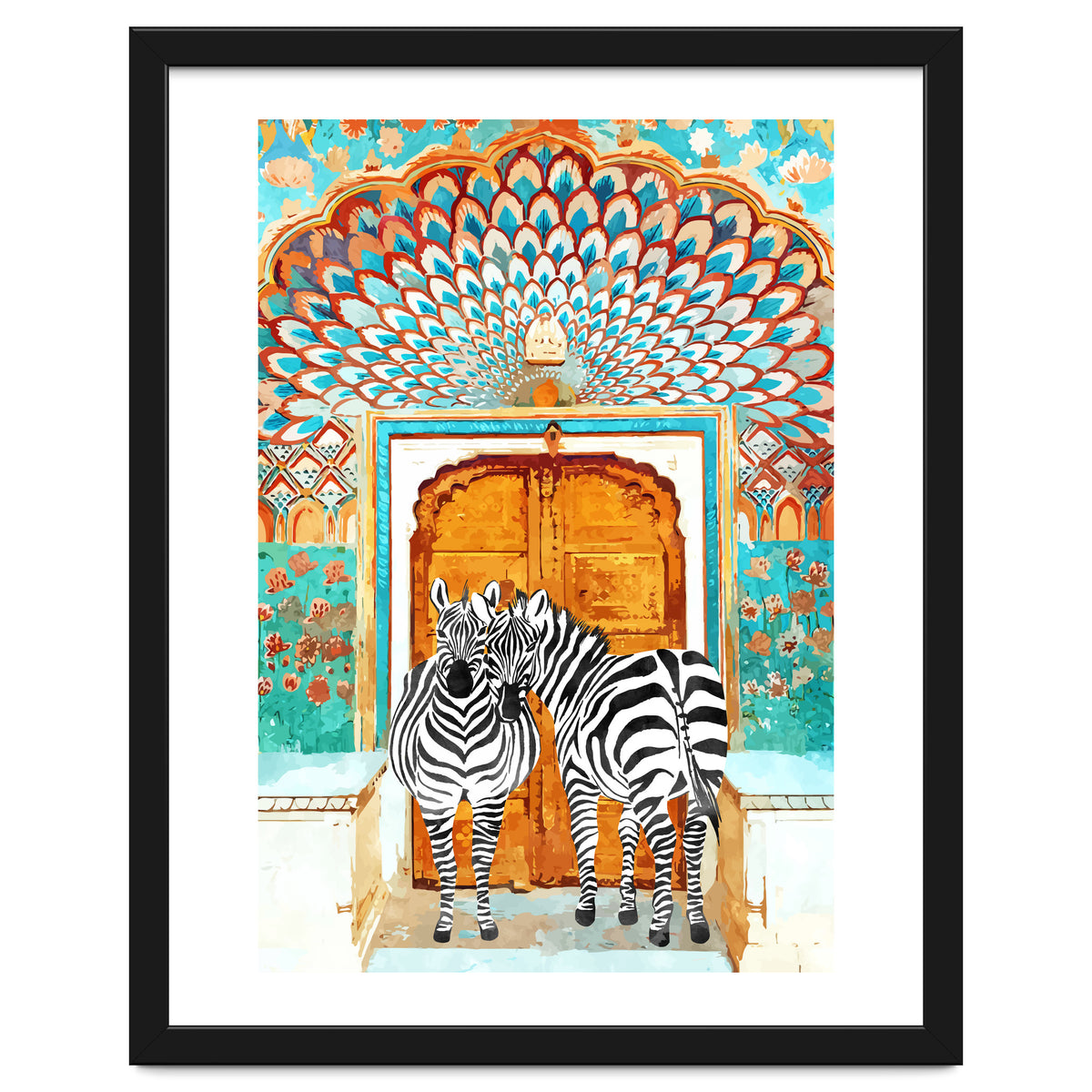 Take Your Stripes Wherever You Go Painting, Zebra Wildlife Architecture, Indian Palace Door Painting