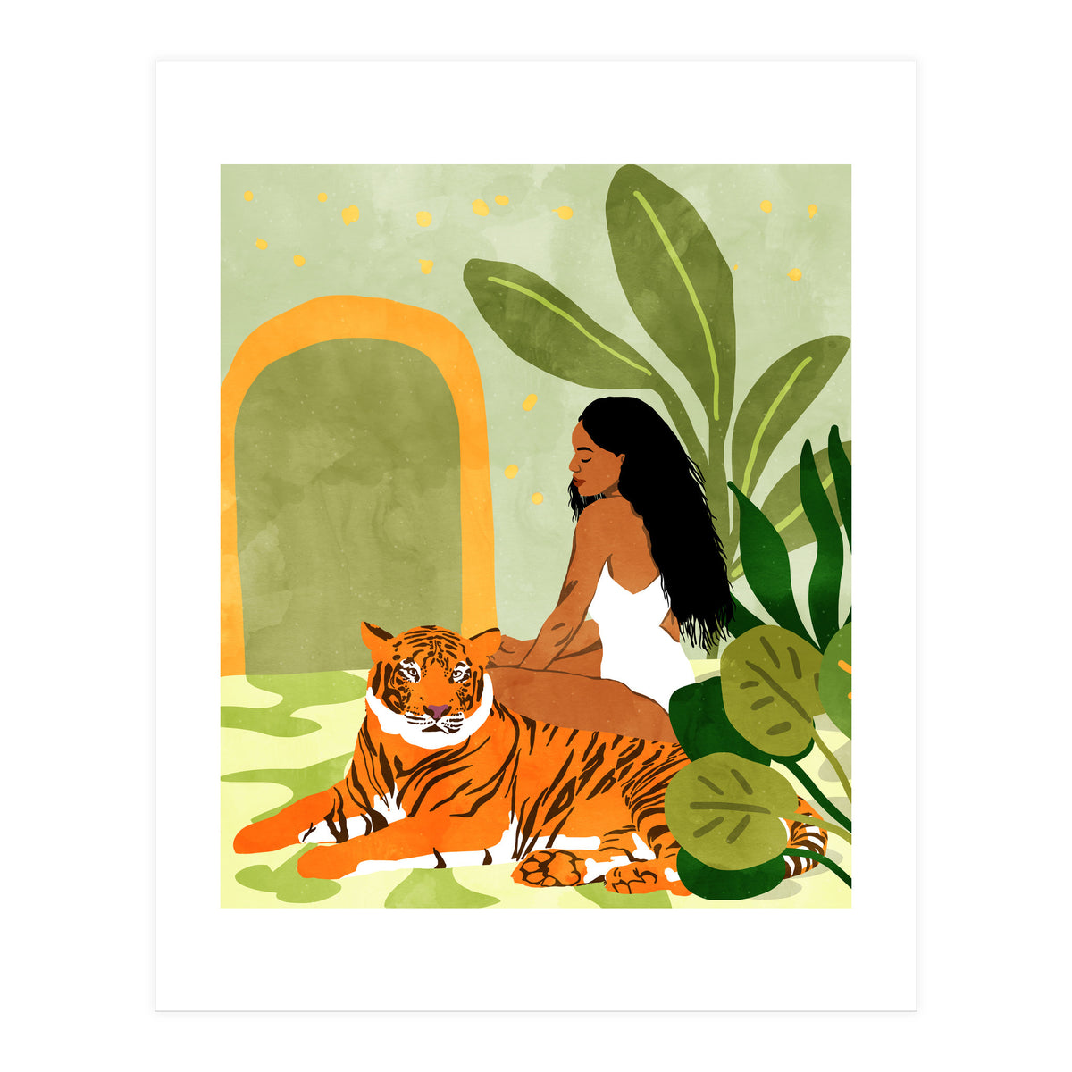 Just You & Me | Tiger Urban Jungle Friendship | Wild Cat Bohemian Black Woman with Pet (Print Only)