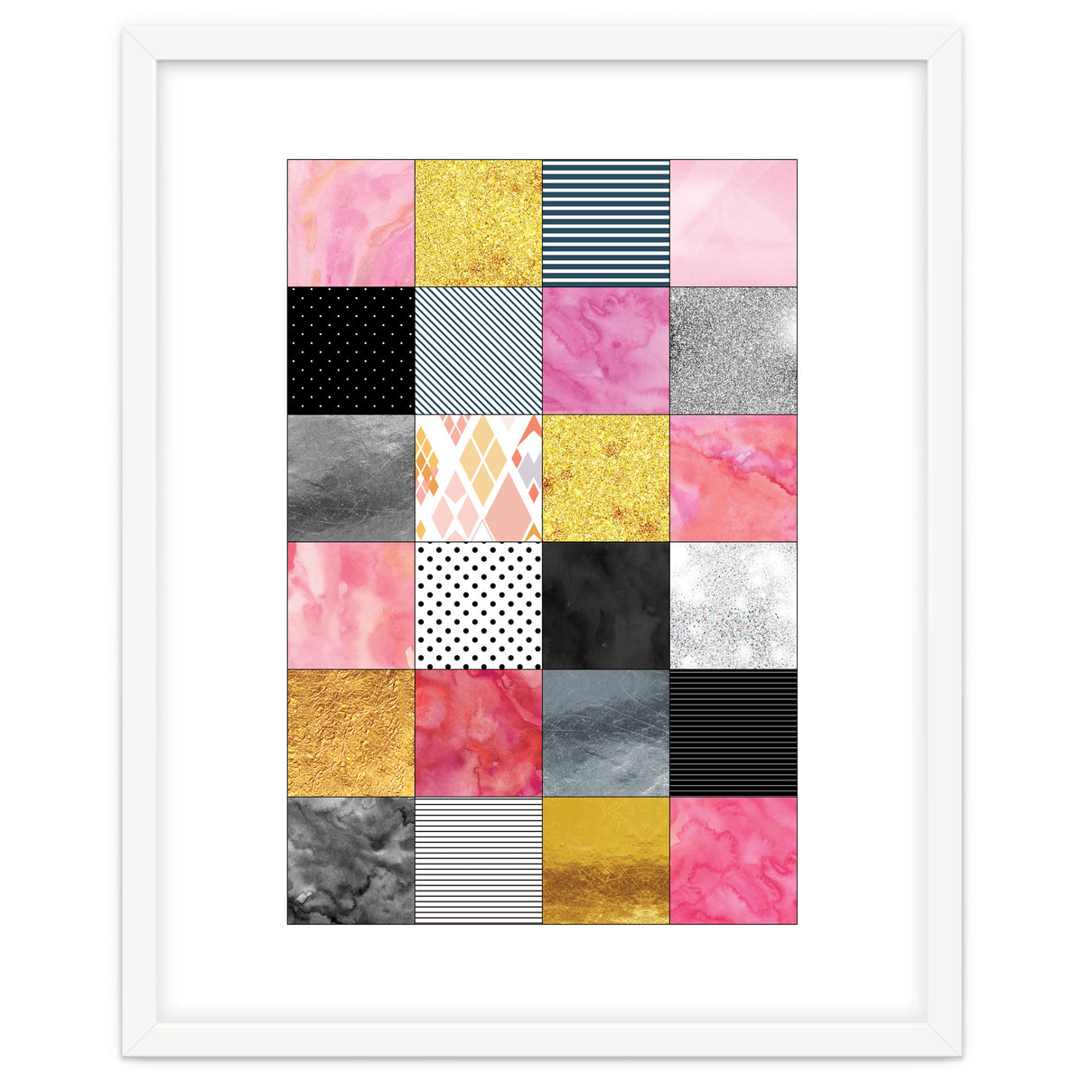 Pink Silver And Gold Quilt Art