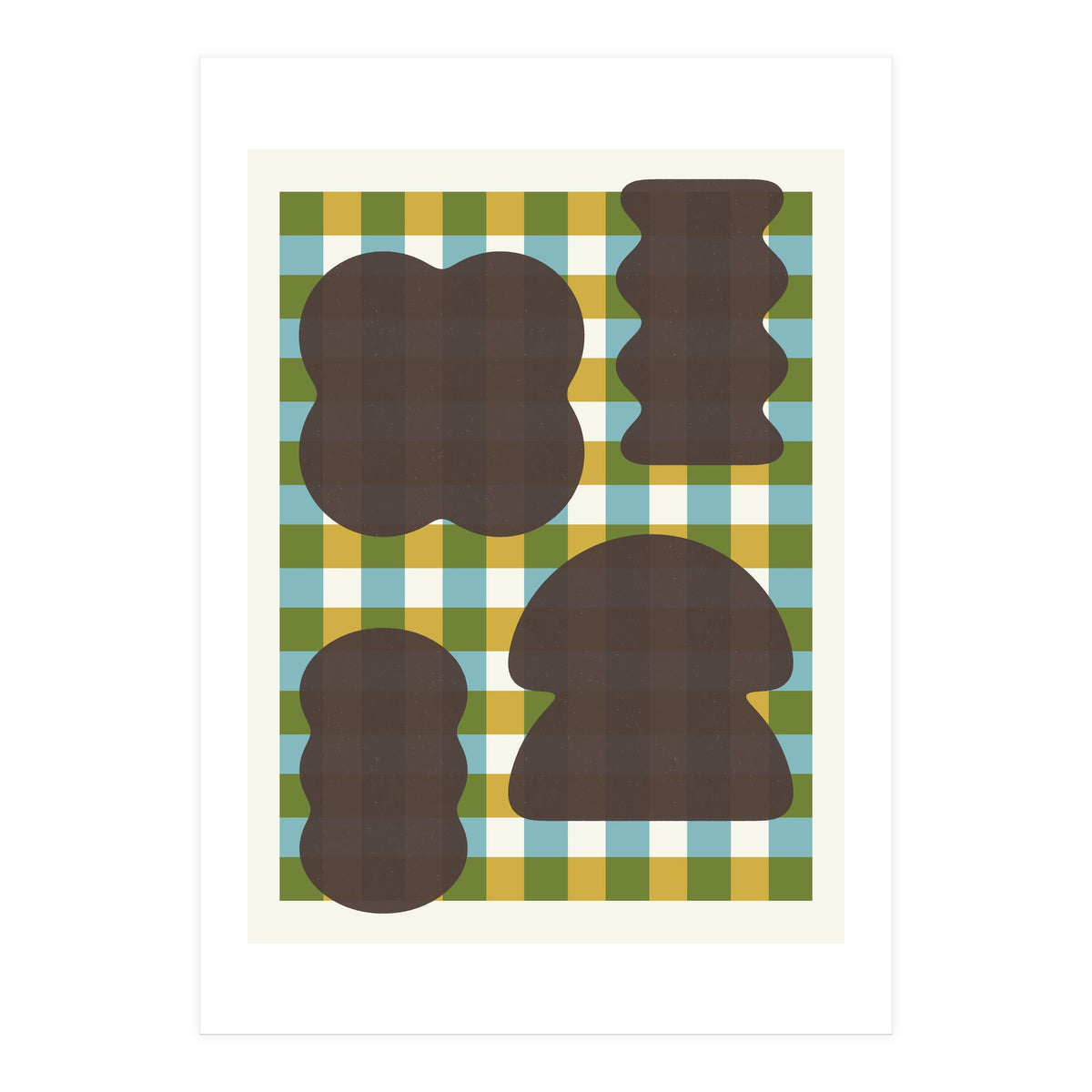Funky Organic Shapes on a Plaid Background (Print Only)