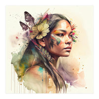 Watercolor Floral Indian Native Woman #2 (Print Only)